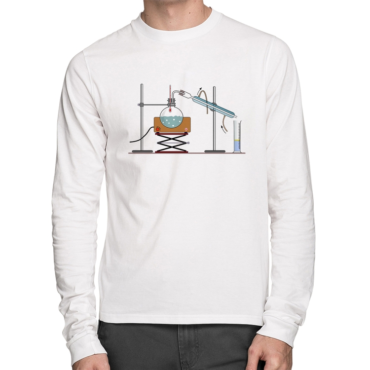 Camiseta Algodão Destilação Química Manga Longa - Branca