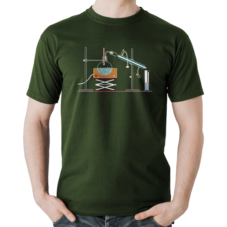 Camiseta Algodão Destilação Química - Musgo