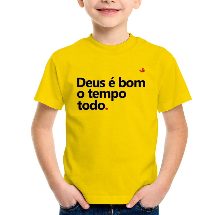 Camiseta Infantil Deus é bom o tempo todo - Amarela