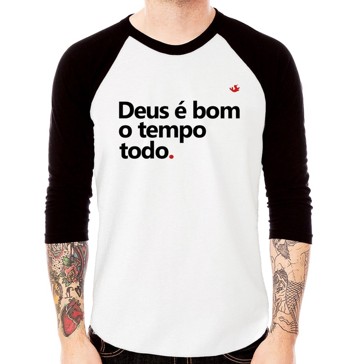 Camiseta Raglan Deus é bom o tempo todo Manga 3/4