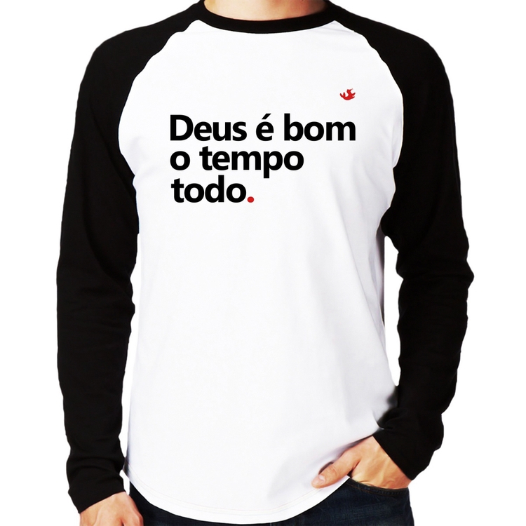 Camiseta Raglan Deus é bom o tempo todo Manga Longa