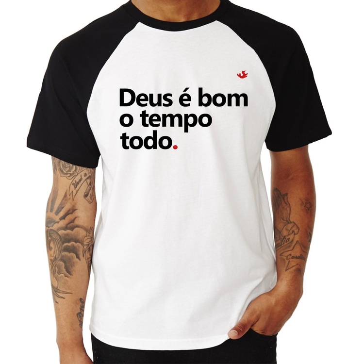 Camiseta Raglan Deus é bom o tempo todo