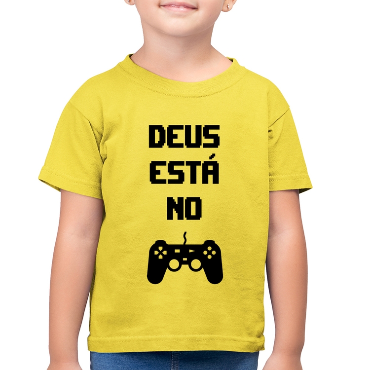 Camiseta Algodão Infantil Deus está no controle - Amarelo Canário