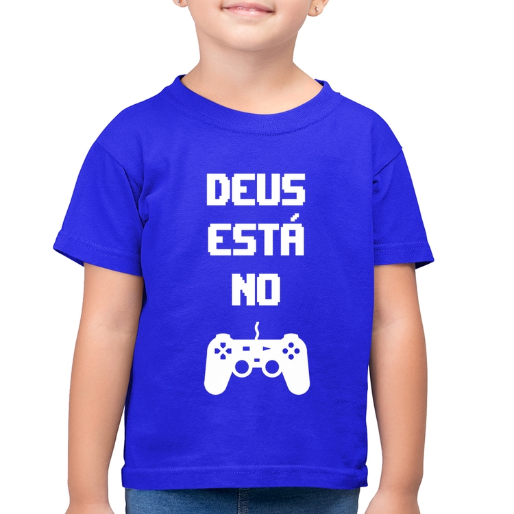 Camiseta Algodão Infantil Deus está no controle - Azul Royal