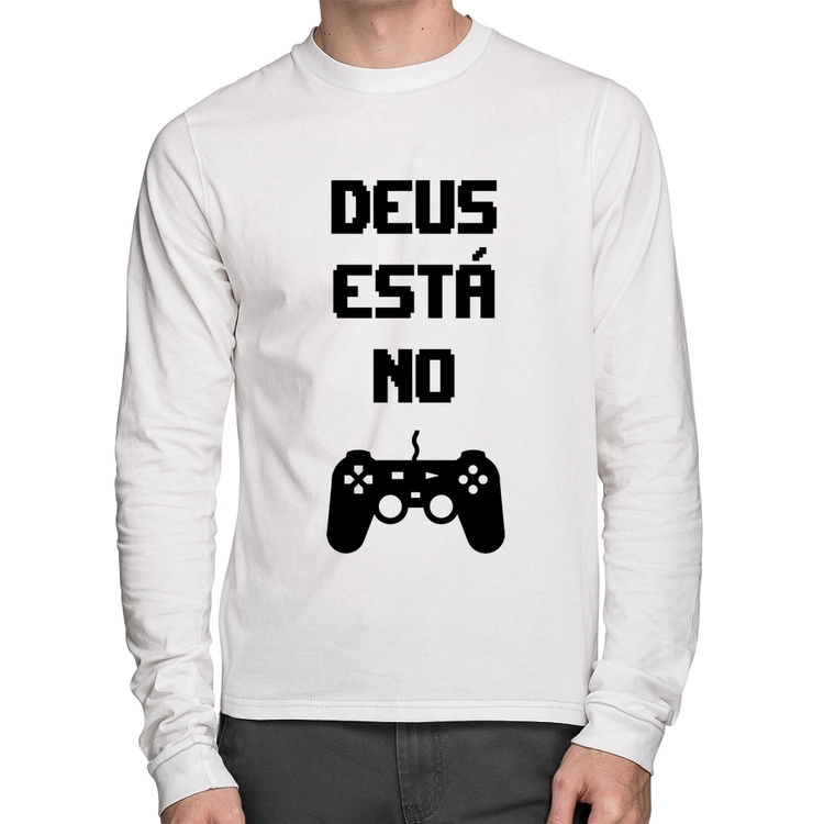 Camiseta Algodão Deus está no controle Manga Longa - Branca