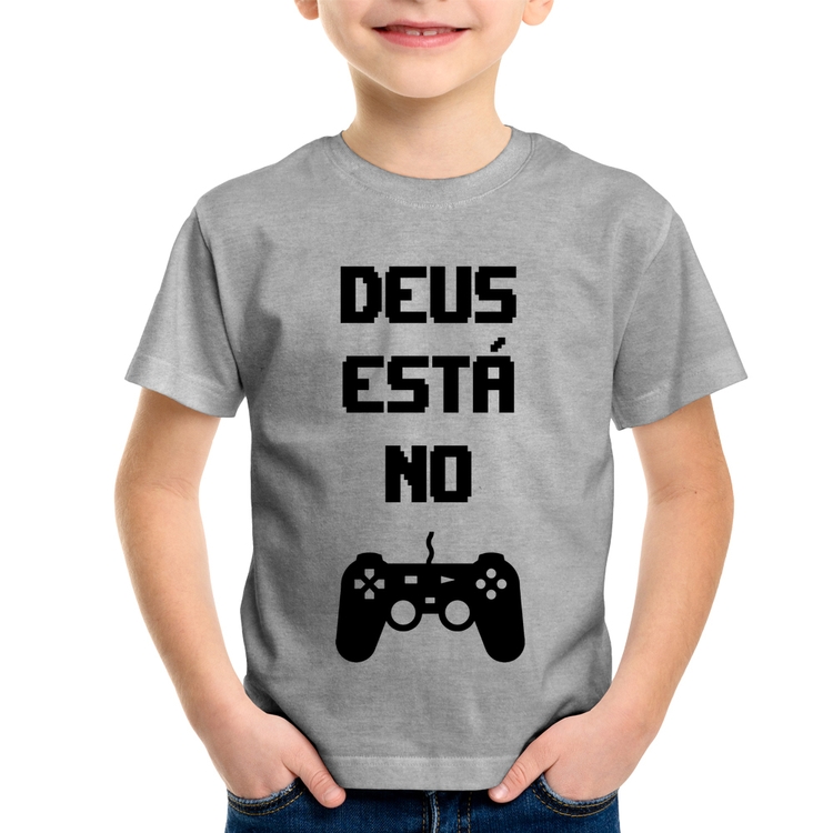 Camiseta Infantil Deus está no controle - Cinza