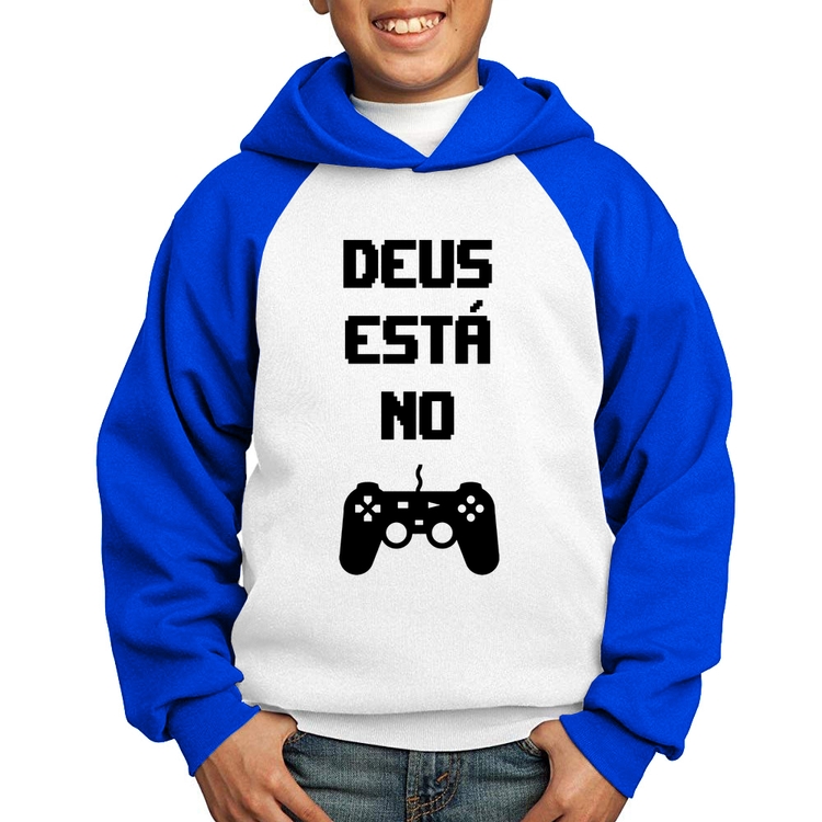 Moletom Infantil Deus está no controle - Branco/Azul