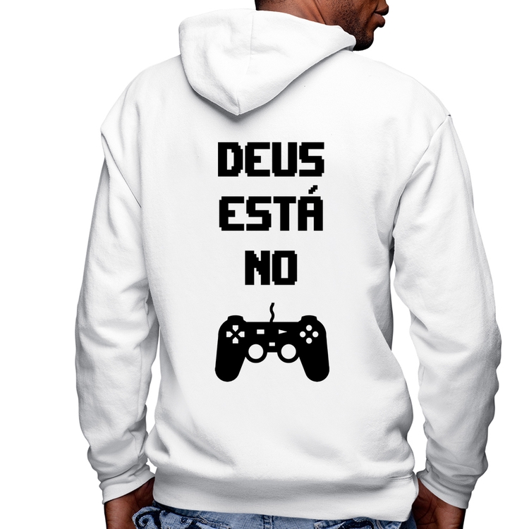 Blusa Moletom Deus está no controle Masculina com Capuz e Zíper - Branca