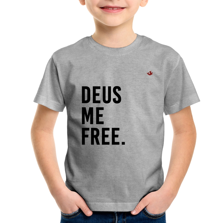 Camiseta Infantil Deus me free - Cinza