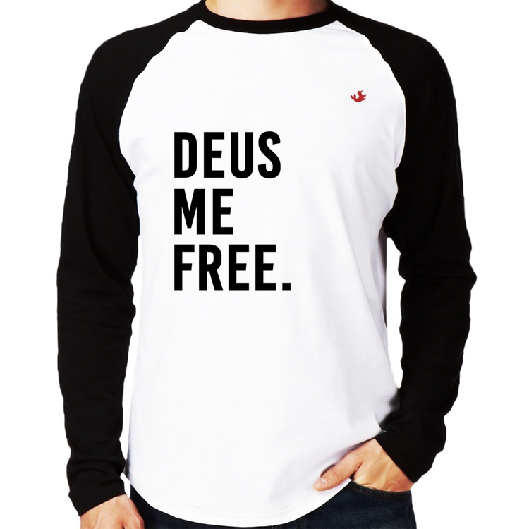 Camiseta Raglan Deus me free Manga Longa