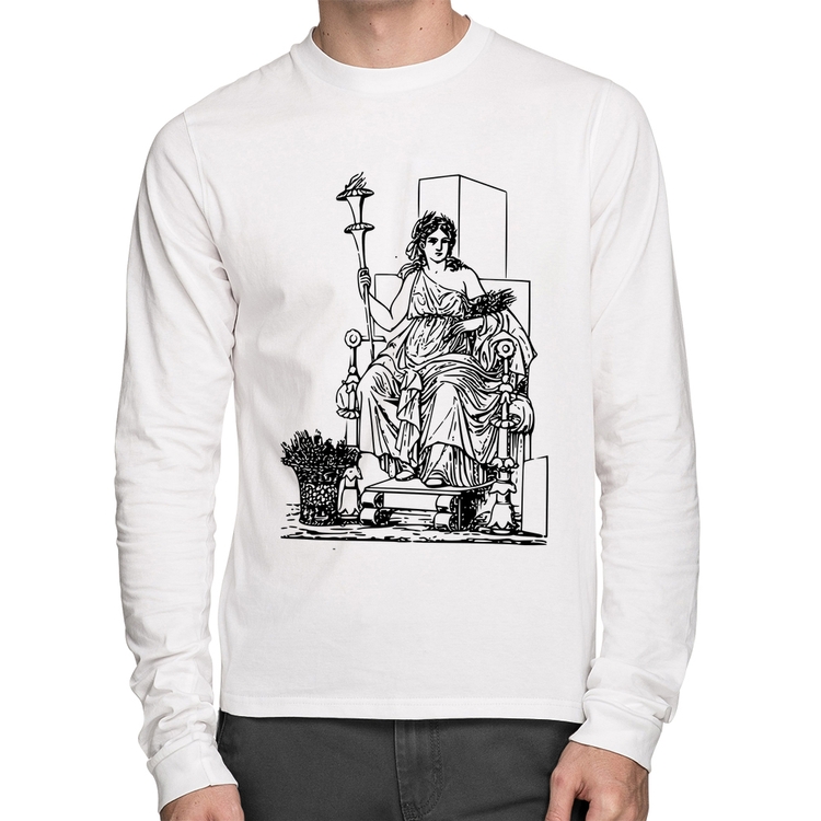 Camiseta Algodão Deusa Ceres Manga Longa - Branca
