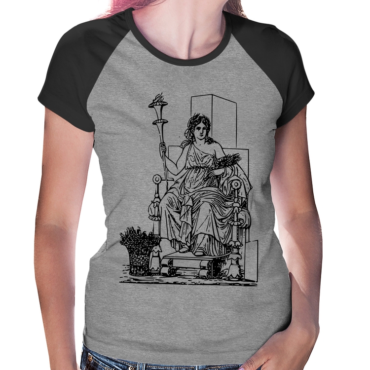 Baby Look Raglan Deusa Ceres - Cinza/Preto