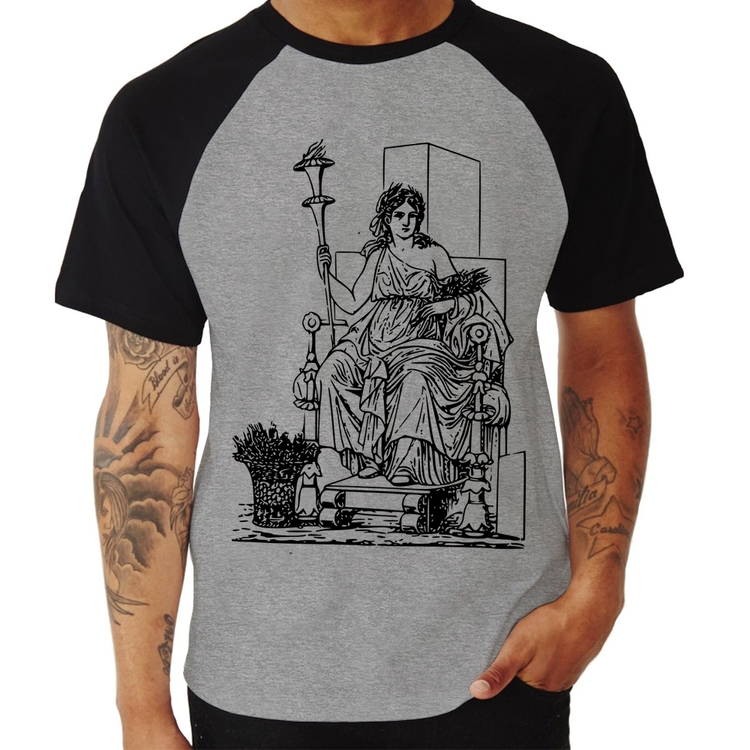 Camiseta Raglan Deusa Ceres - Cinza/Preto