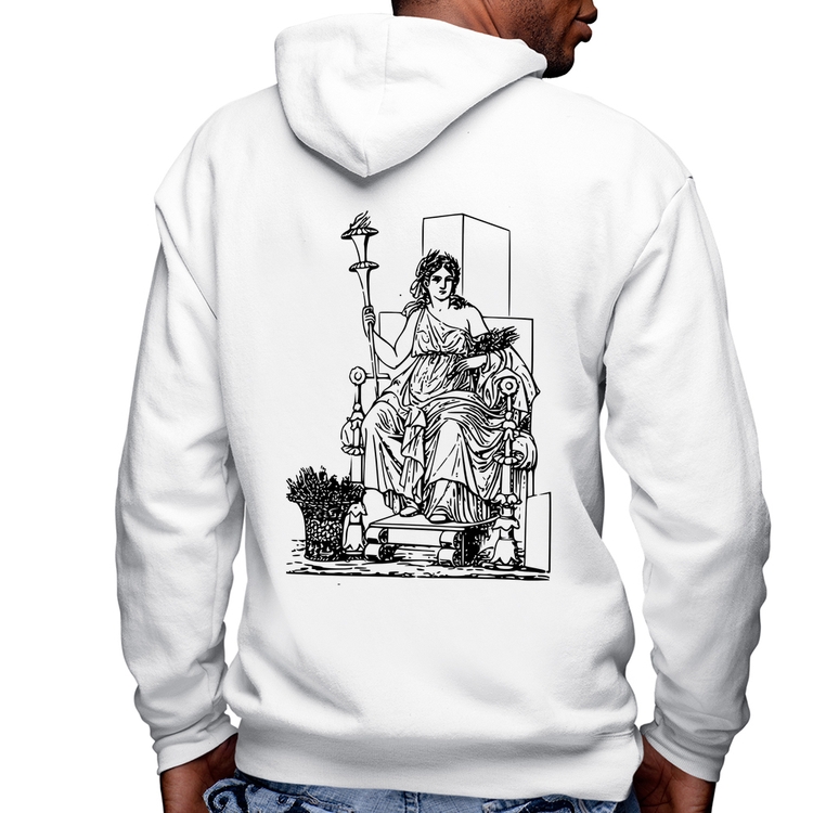 Blusa Moletom Deusa Ceres Masculina com Capuz e Zíper - Branca
