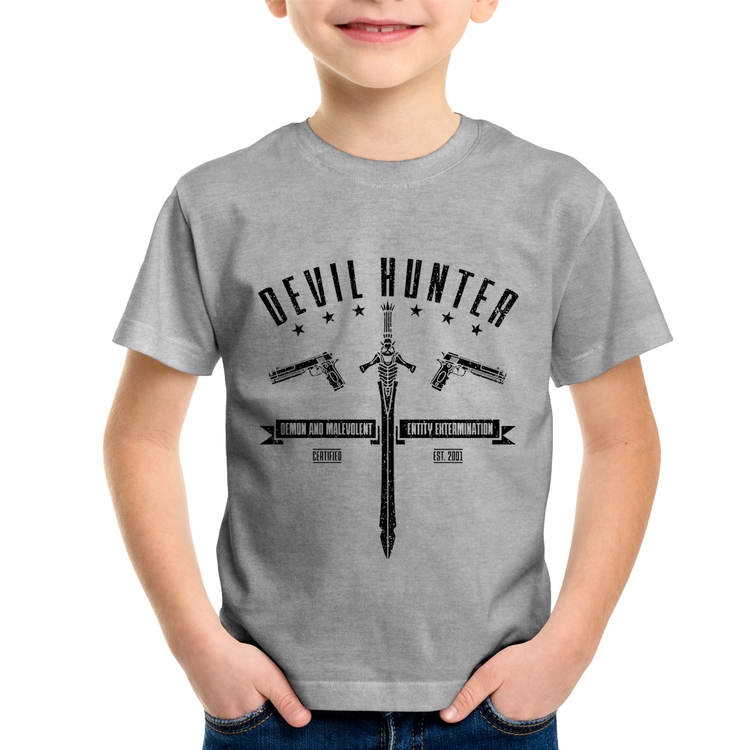 Camiseta Infantil Devil Hunter - Cinza