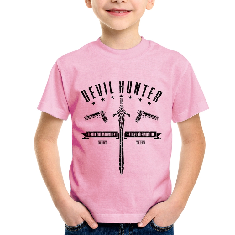 Camiseta Infantil Devil Hunter - Rosa Bebê