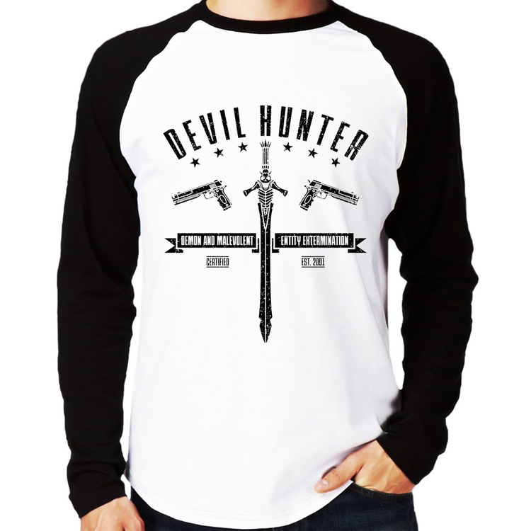 Camiseta Raglan Devil Hunter Manga Longa