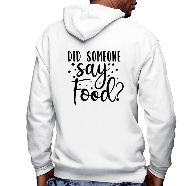 Blusa Moletom Did Someone Say Food Masculina com Capuz e Zíper - Branca