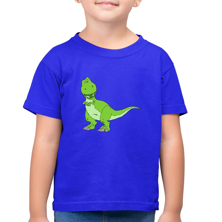 Camiseta Algodão Infantil Dinossauro - Azul Royal