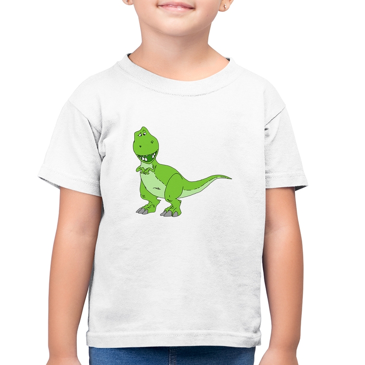 Camiseta Algodão Infantil Dinossauro - Branca