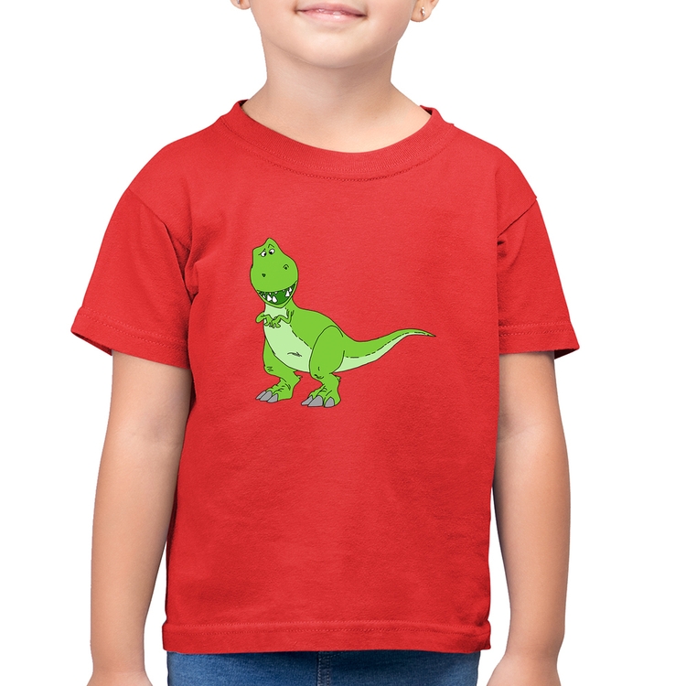Camiseta Algodão Infantil Dinossauro - Vermelha