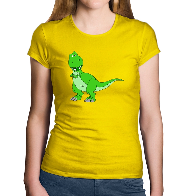 Baby Look Algodão Dinossauro - Amarela