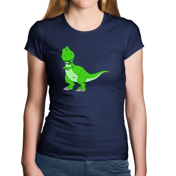 Baby Look Algodão Dinossauro - Marinho