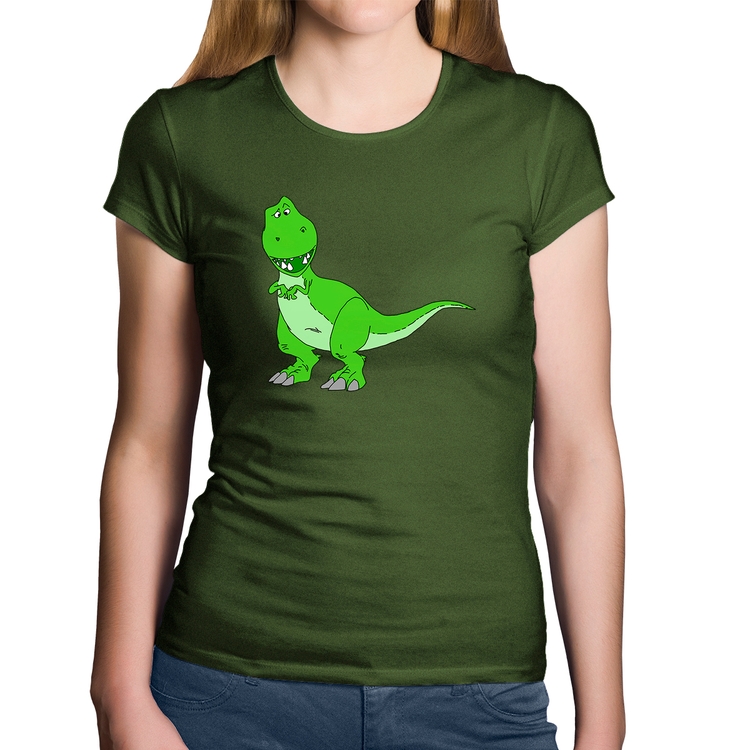 Baby Look Algodão Dinossauro - Musgo