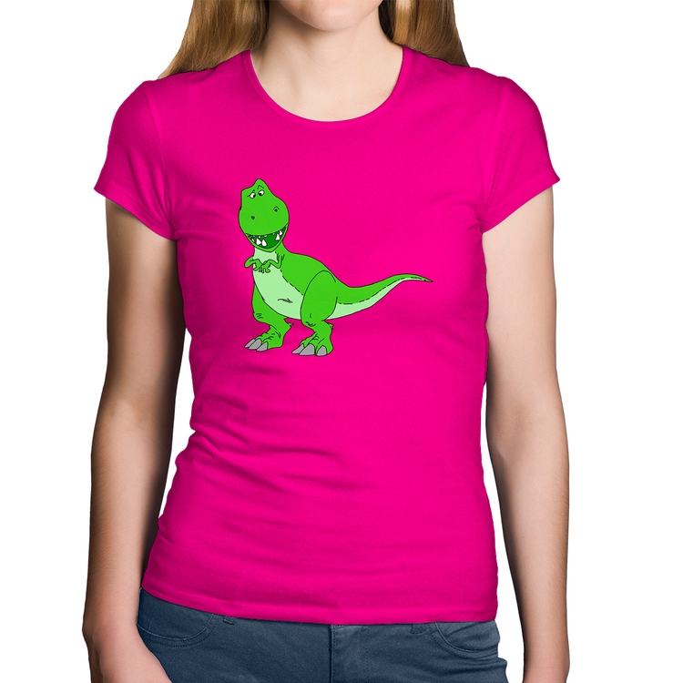 Baby Look Algodão Dinossauro - Rosa