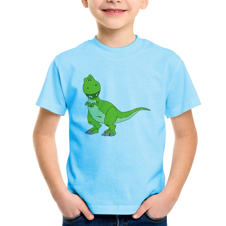Camiseta Infantil Dinossauro - Azul Bebê