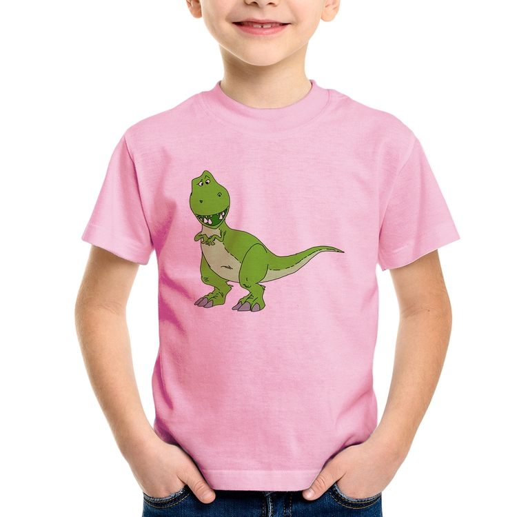 Camiseta Infantil Dinossauro - Rosa Bebê