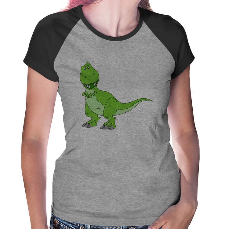 Baby Look Raglan Dinossauro - Cinza/Preto