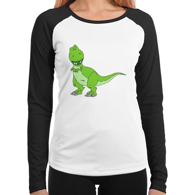 Baby Look Raglan Dinossauro Manga Longa