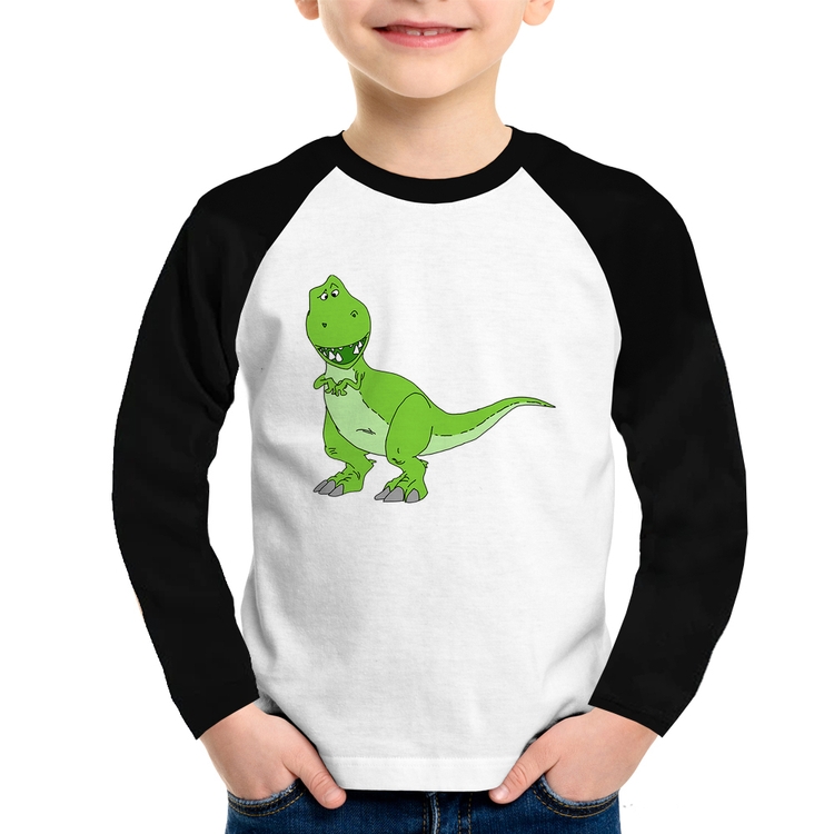 Camiseta Raglan Infantil Dinossauro Manga Longa