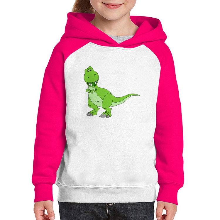 Moletom Infantil Dinossauro - Branco/Rosa