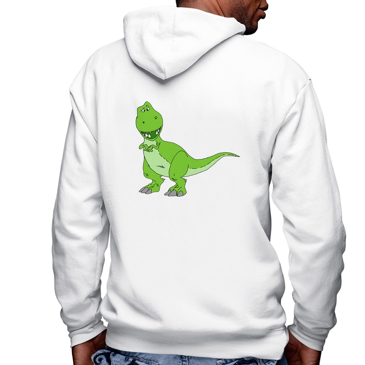Blusa Moletom Dinossauro Masculina com Capuz e Zíper - Branca