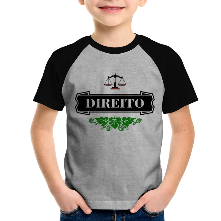 Camiseta Raglan Infantil Direito Beer Logo - Cinza/Preto