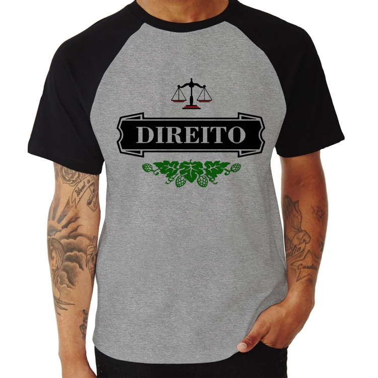 Camiseta Raglan Direito Beer Logo - Cinza/Preto