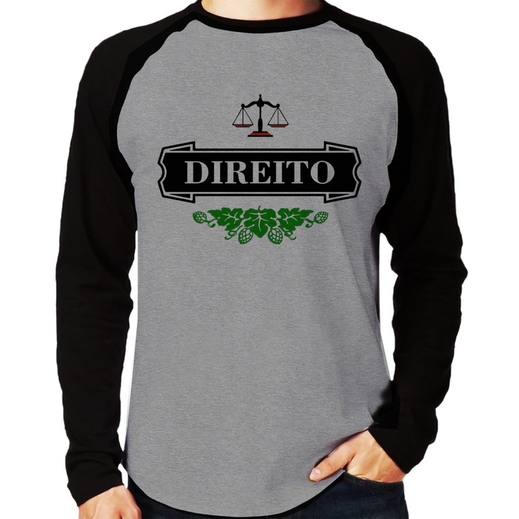 Camiseta Raglan Direito Beer Logo Manga Longa - Cinza/Preto