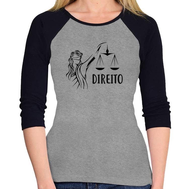 Baby Look Raglan Direito Manga 3/4 - Cinza/Preto