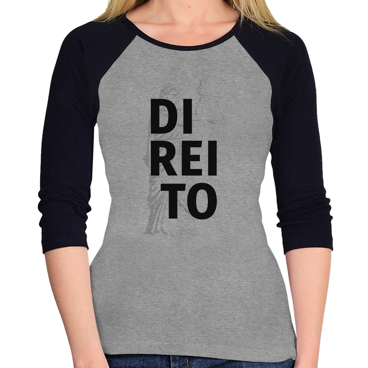 Baby Look Raglan Direito Estudante Manga 3/4 - Cinza/Preto