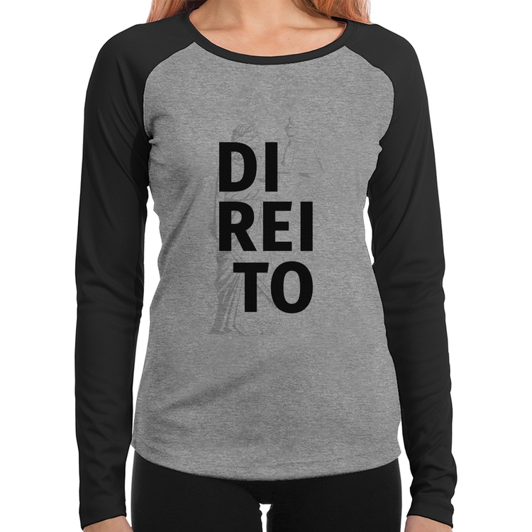 Baby Look Raglan Direito Estudante Manga Longa - Cinza/Preto