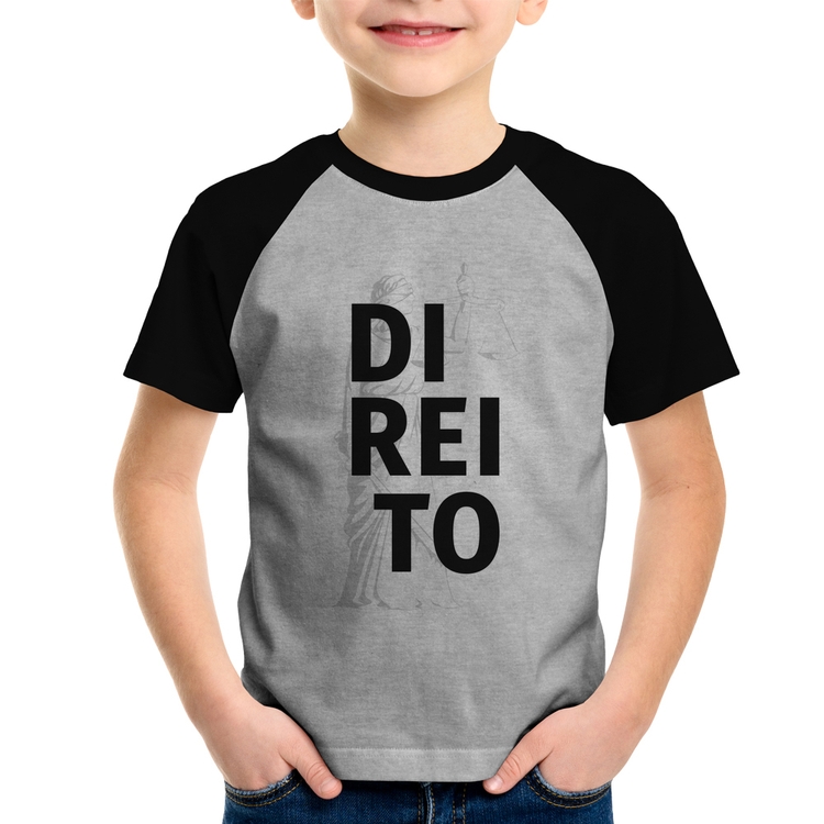 Camiseta Raglan Infantil Direito Estudante - Cinza/Preto