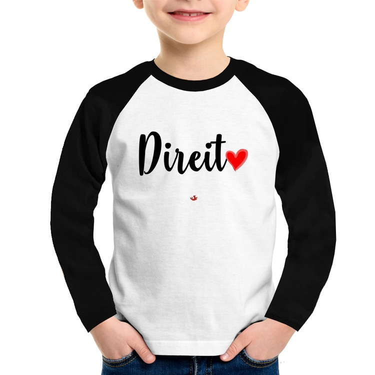 Camiseta Raglan Infantil Direito por amor Manga Longa
