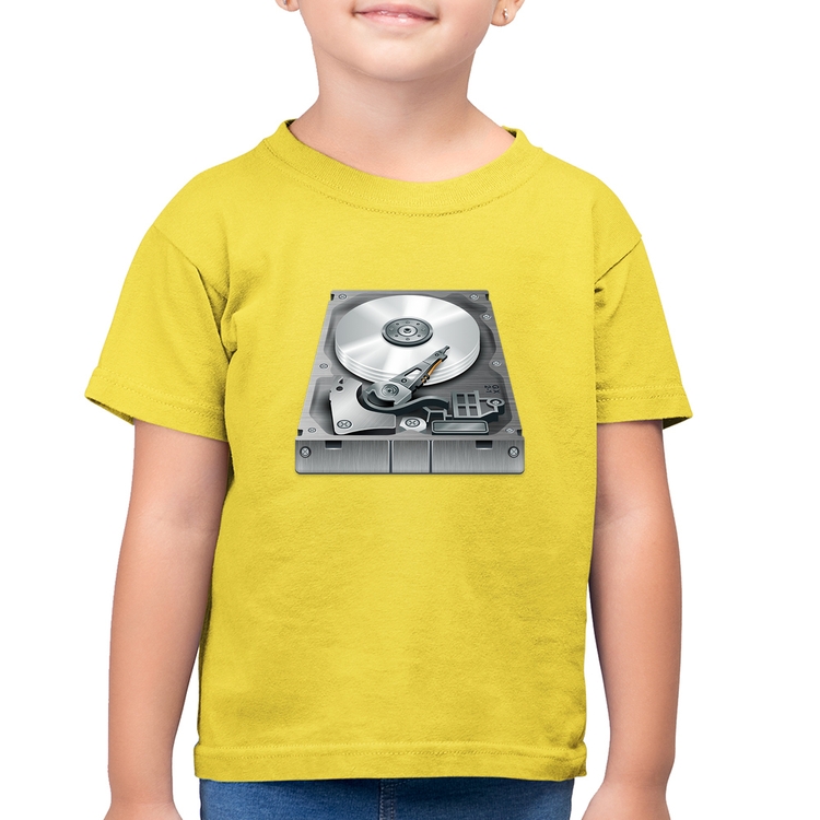 Camiseta Algodão Infantil Disco Rígido HD - Amarelo Canário