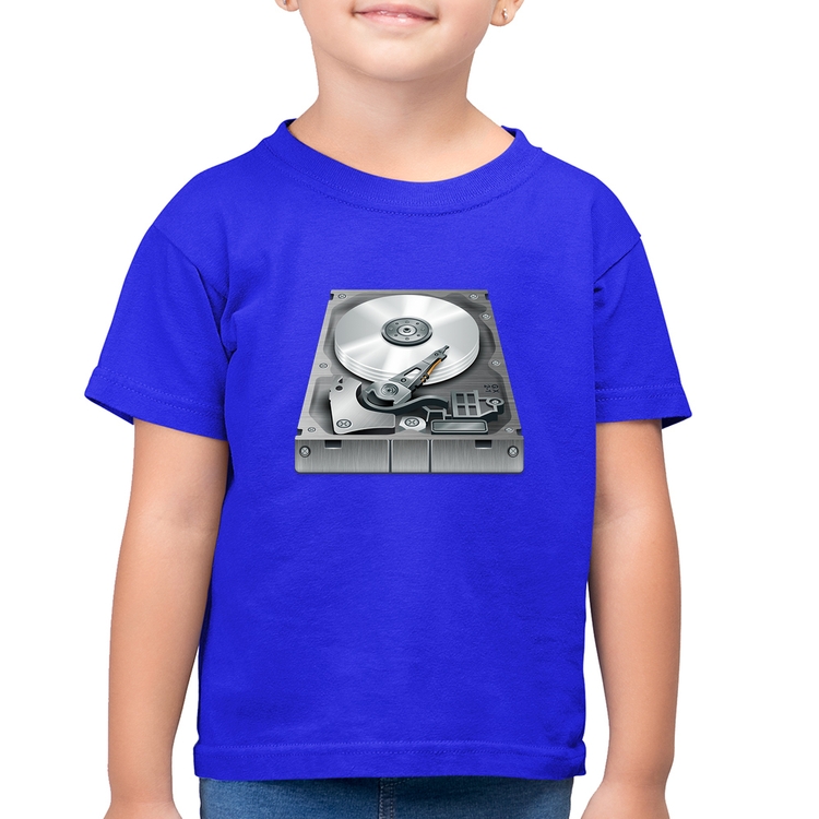 Camiseta Algodão Infantil Disco Rígido HD - Azul Royal