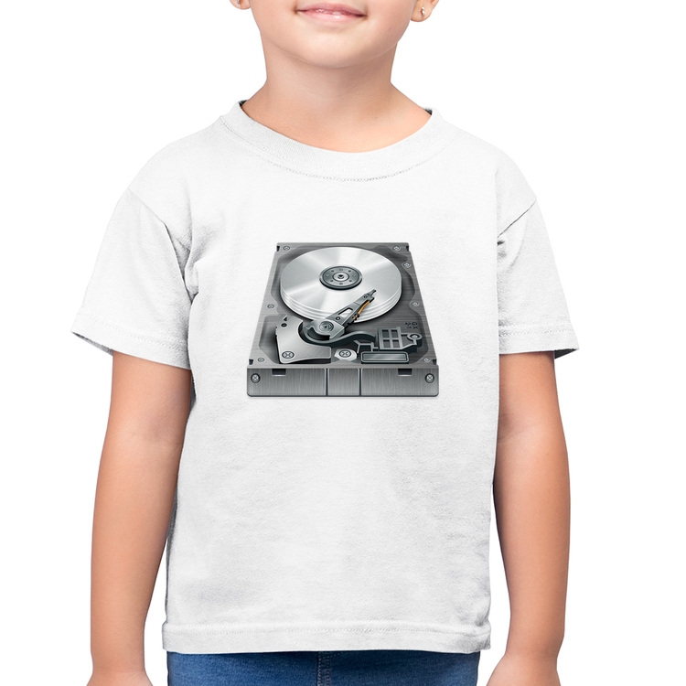 Camiseta Algodão Infantil Disco Rígido HD - Branca