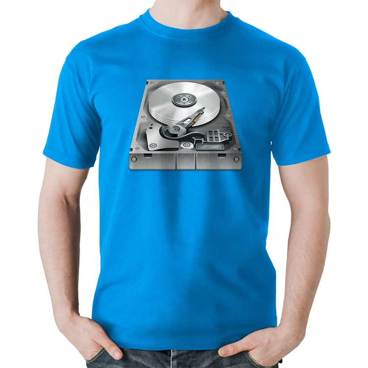Camiseta Algodão Disco Rígido HD - Azul