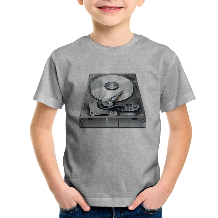 Camiseta Infantil Disco Rígido HD - Cinza