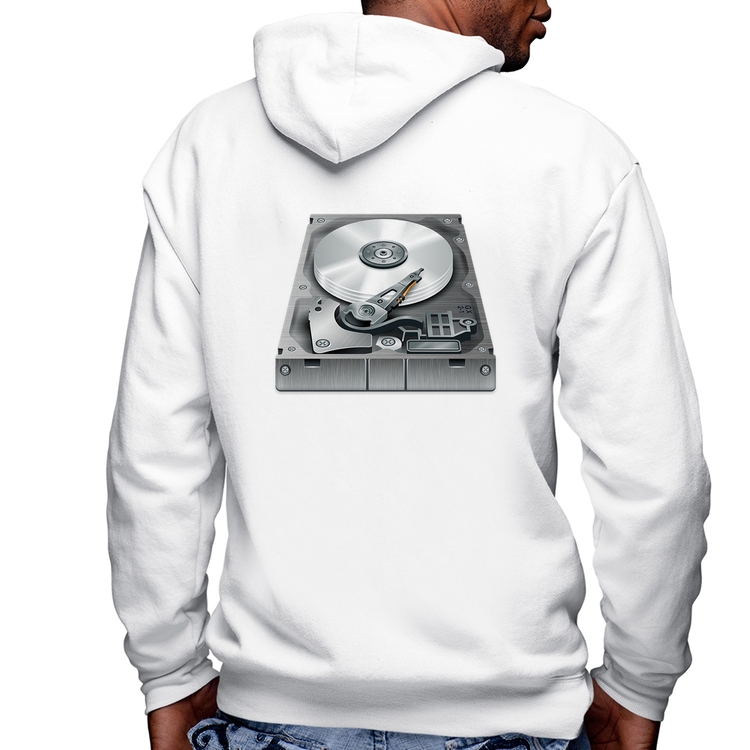 Blusa Moletom Disco Rígido HD Masculina com Capuz e Zíper - Branca